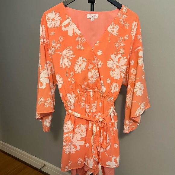 Pink Lily Pants - Pink Lily Coral-Peach Floral Romper